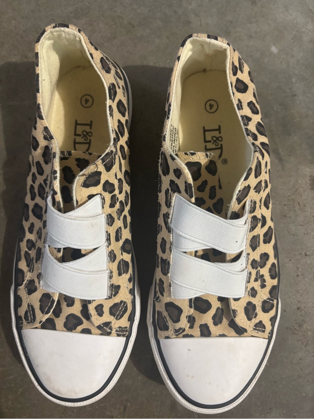 Kids Leopard Print Slip-On Sneakers with White Straps -